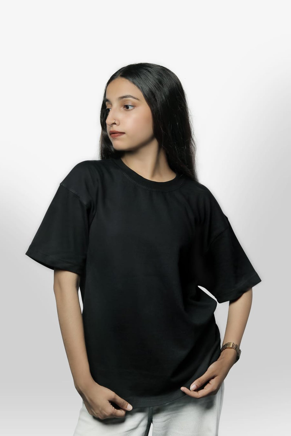 Haeper women's Black oversized T-shirts front side
